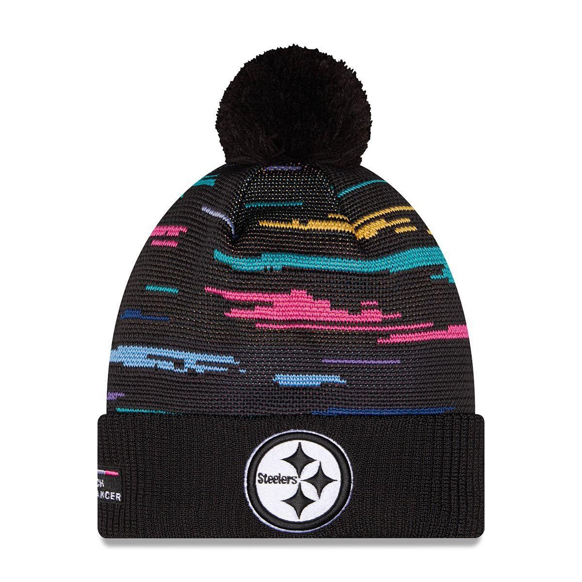 Pittsburgh Steelers New Era Black 2026 NFL Crucial Catch Cuffed Knit Hat with Pom