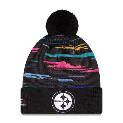 Pittsburgh Steelers New Era Black 2026 NFL Crucial Catch Cuffed Knit Hat with Pom