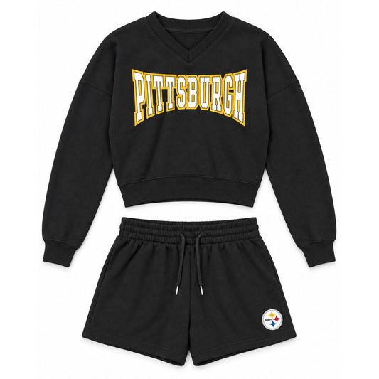 Pittsburgh Steelers Girl's WEAR by Erin Andrews Fleece V-Neck Lounge Set