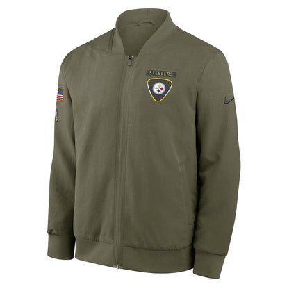 Pittsburgh Steelers Nike Olive 2025 Salute to Service Sideline Full-Zip Bomber Jacket