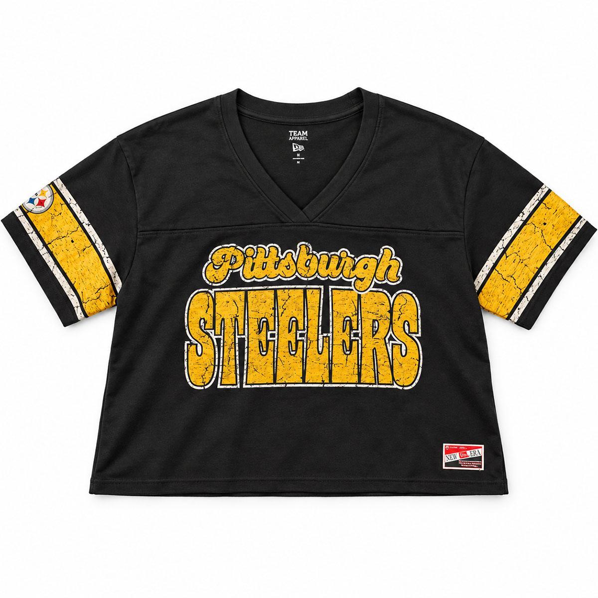 Pittsburgh Steelers Women's New Era Distressed Crop Short Sleeve Tee