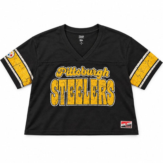 Pittsburgh Steelers Women's New Era Distressed Crop Short Sleeve Tee