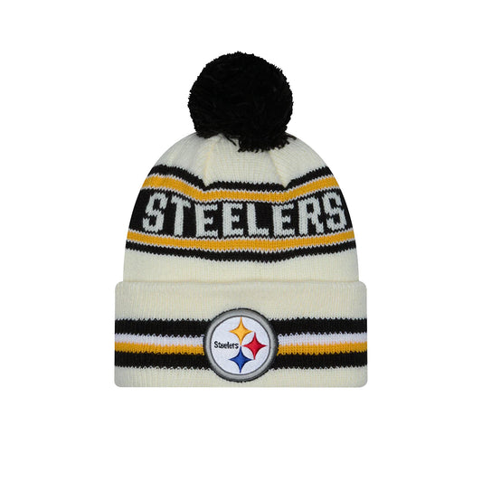 Pittsburgh Steelers New Era Off White Knit Classic Cuffed Pom Knit