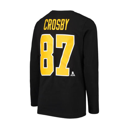 Pittsburgh Penguins Youth Sidney Crosby #87 Black Authentic Stack Long Sleeve Name & Number Tee