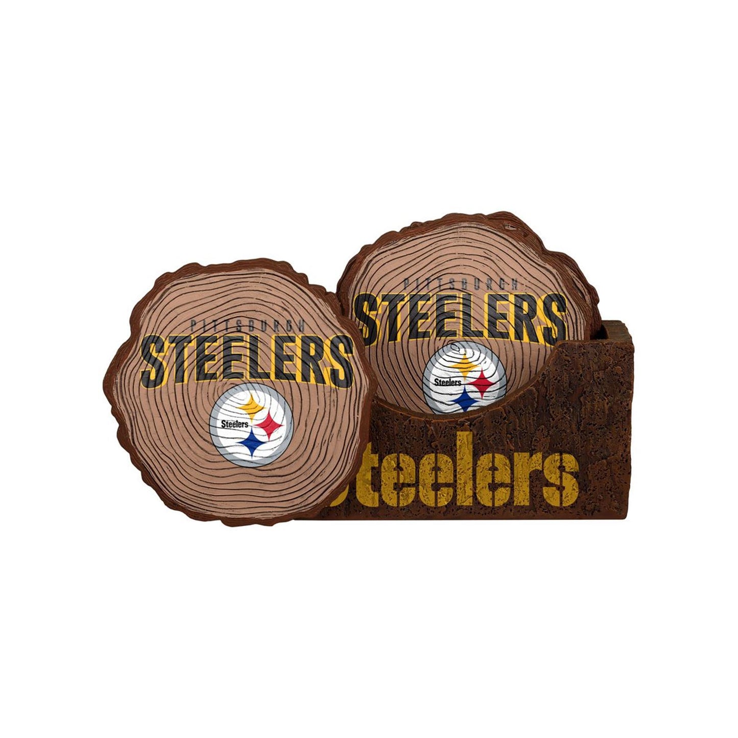 Pittsburgh Steelers Wooden Log 4 Pack Coaster w/ Holder