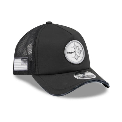 Pittsburgh Steelers New Era Black 2026 Salute To Service Apex 9FORTY Adjustable Trucker Hat