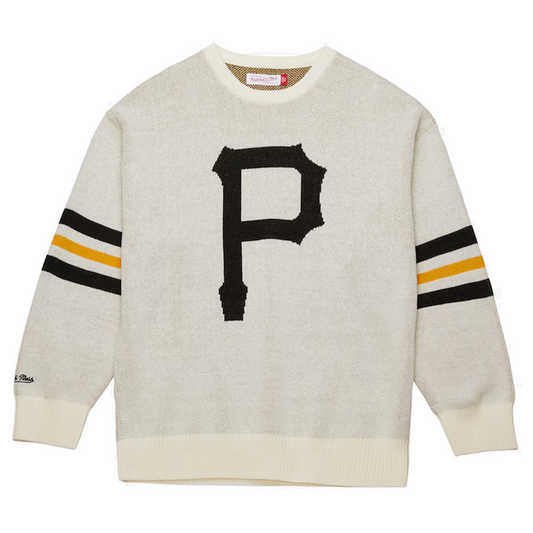 Men's Cream Pittsburgh Pirates Vintage Logo Retro Helmet Pullover Sweater