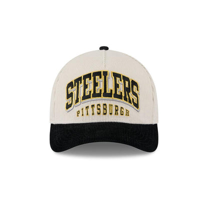 Pittsburgh Steelers New Era Cream/Black Two-Tone Sided Corduroy 9FORTY A-Frame Adjustable Hat