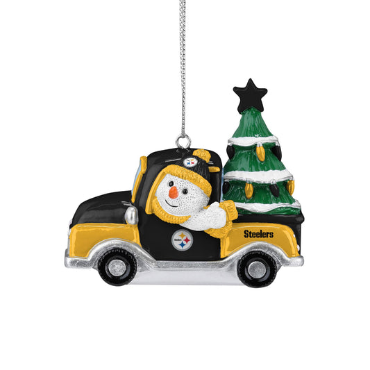 Pittsburgh Steelers Snowman Driving a Truck Ornament