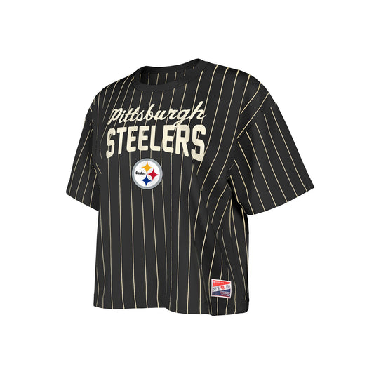 New Era Pittsburgh Steelers Women's Black Cropped Pinstripe Tee