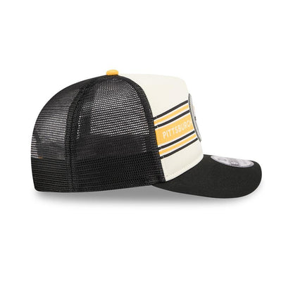 Pittsburgh Steelers New Era Cream/Black Banner 9FIFTY A-Frame Adjustable Trucker Hat