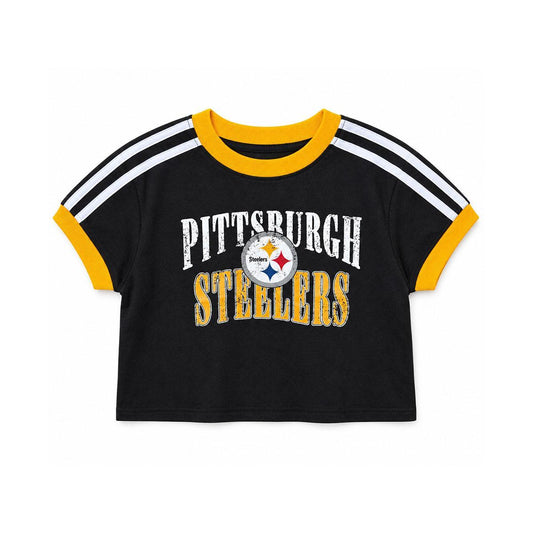 Pittsburgh Steelers Girl's Erin Andrews Sleeve Stripe Ringer Baby Short Sleeve Tee