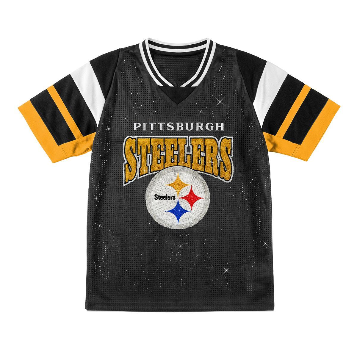 Pittsburgh Steelers Rhinestone V-Neck Fashion Top