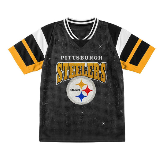 Pittsburgh Steelers Rhinestone V-Neck Fashion Top