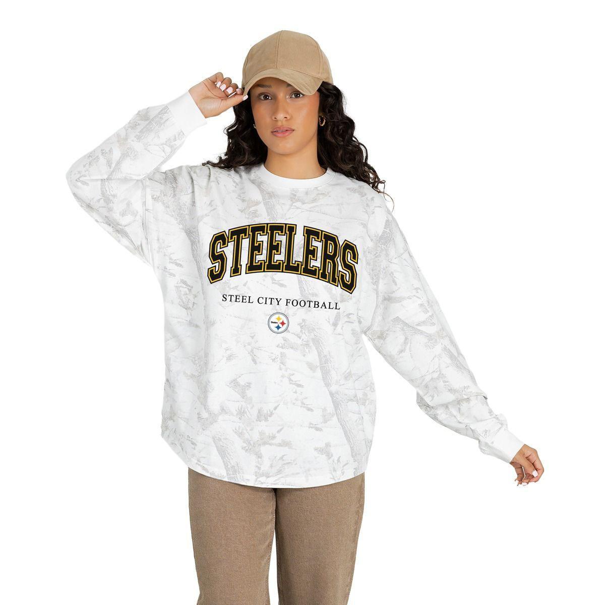 Pittsburgh Steelers Women's Gameday Couture Hot Streak Oversized Camo Long Sleeve Tee