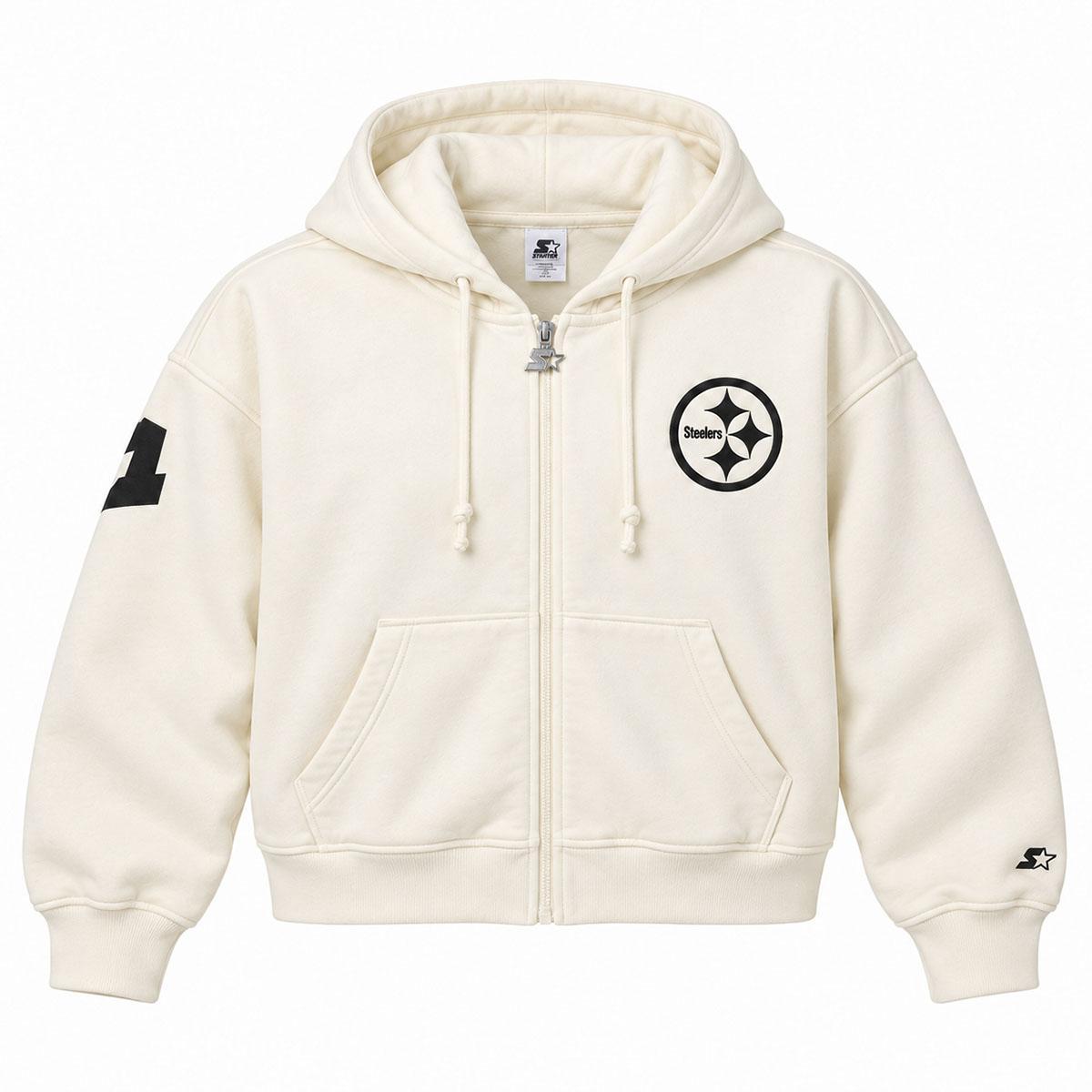 Pittsburgh Steelers Women's Cream & Black Full Zip Starter Hoodie