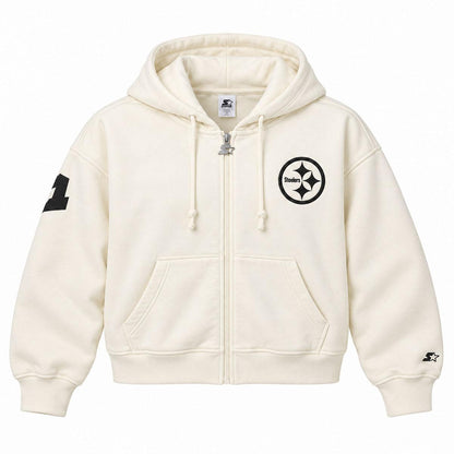 Pittsburgh Steelers Women's Cream & Black Full Zip Starter Hoodie