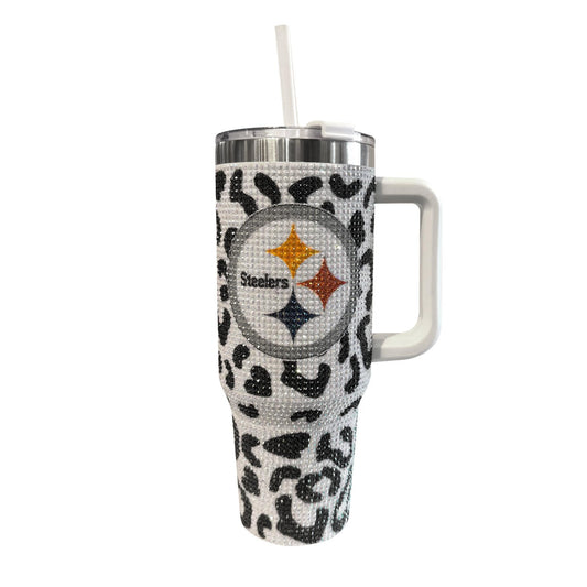 Pittsburgh Steelers Bling Leopard 40 oz Stainless Steel Tumbler