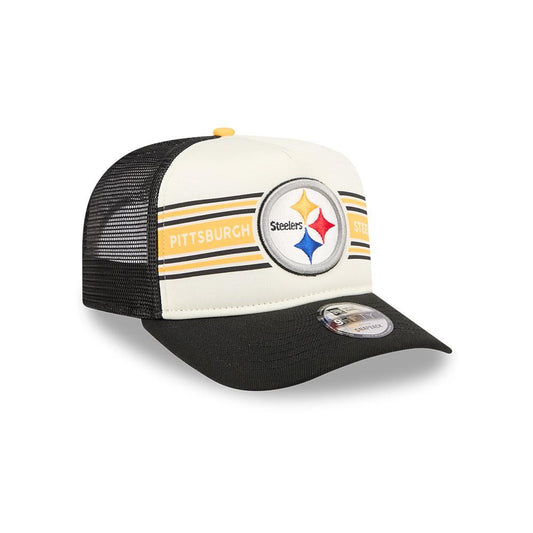 Pittsburgh Steelers New Era Cream/Black Banner 9FIFTY A-Frame Adjustable Trucker Hat