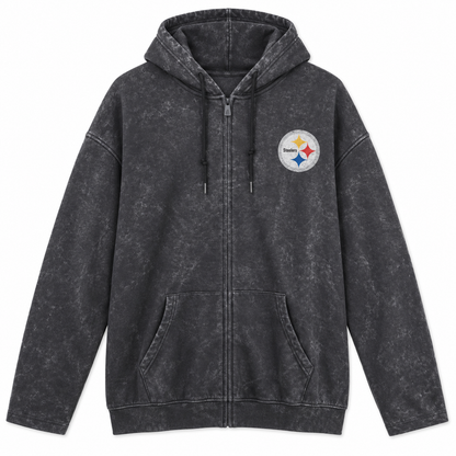 Pittsburgh Steelers Full Zip New Era Vintage Washed Hoodie