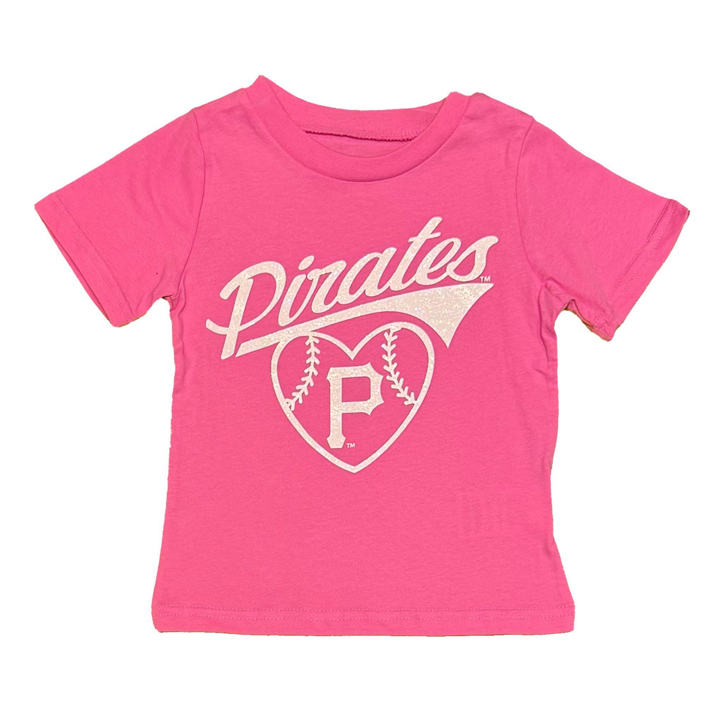 Pittsburgh Pirates Youth Pink Glitter Heart Tee