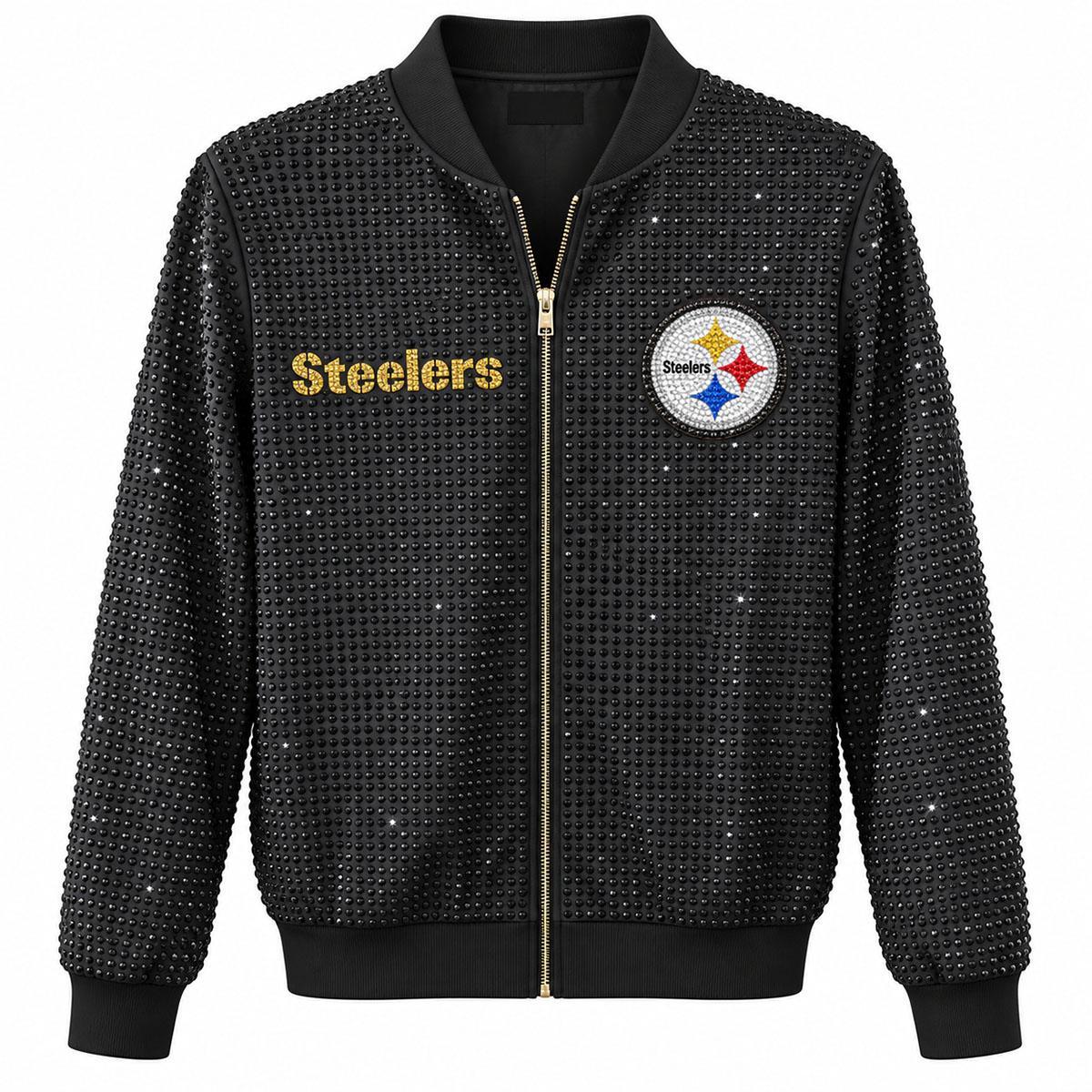 Pittsburgh Steelers Women's Fabgating Rhinestone Track Jacket