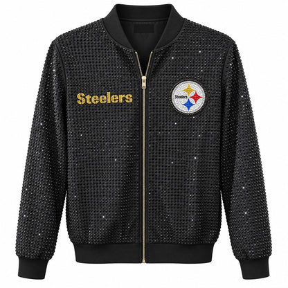 Pittsburgh Steelers Women's Fabgating Rhinestone Track Jacket
