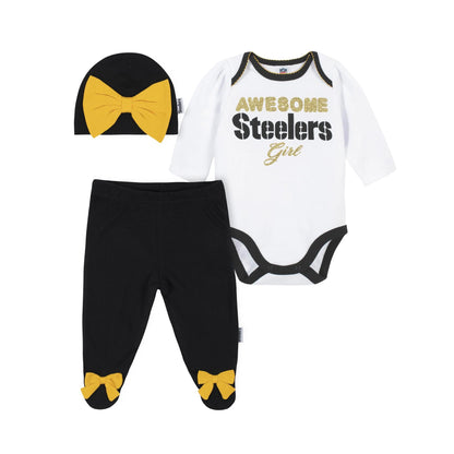 3-Piece Baby Girls Pittsburgh Steelers Bodysuit